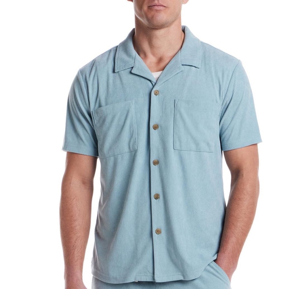 Weatherproof Vintage Men’s Regular-fit Button-Down corduroy Camp Shirt Teal Mis